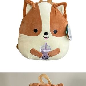 Squishmallows Adorable Corgi Plush With Boba Bubble Tea Backpack NWT